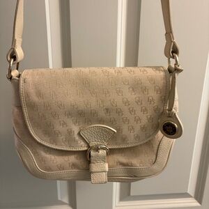 Dooney & Bourke Cream Leather & Signature Logo Fabric Shoulder Bag